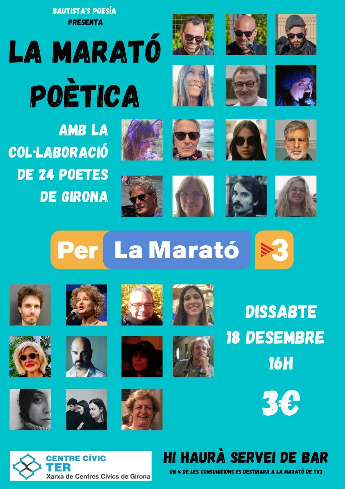 Organitzen una tarda de poesia al Centre Cívic Ter per recaptar fons per La Marató de TV3