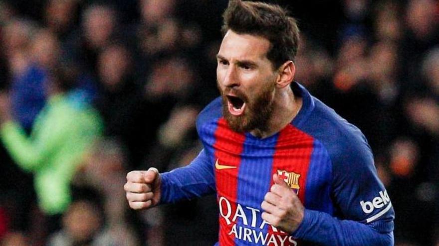 Messi celebra un tanto en el Camp Nou.