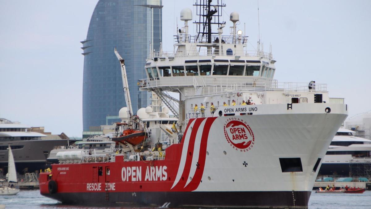 The Open Arms Uno in the port of Barcelona, the new flagship of the Badalona Open Arms company