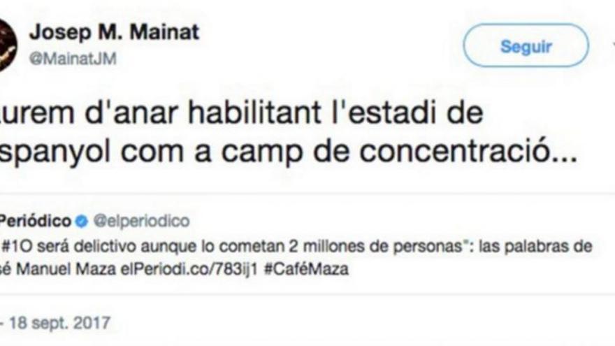 El &#039;trinco&#039; Mainat borra un tuit tras la amenaza del Espanyol de denunciarle
