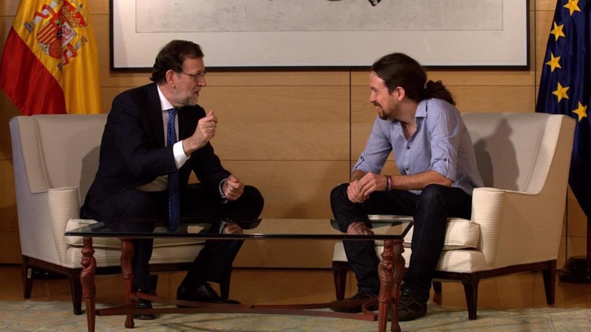 Mariano Rajoy y Pablo Iglesias en su reunión en el Congreso de los Diputados.