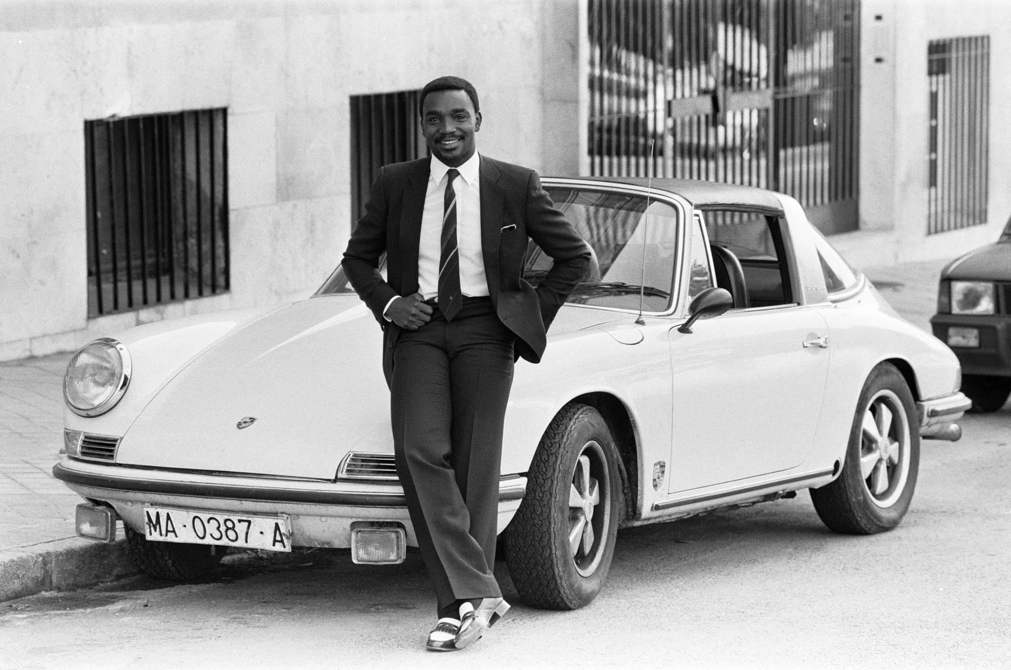 Laurie Cunningham pictured with his Porsche car Mardid Spain, 24th October 1982. (Photo by Monte Fresco/Mirrorpix/Getty Images)