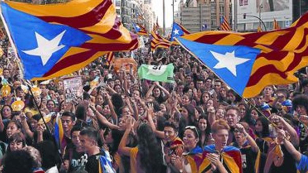 Movilización de estudiantes en Barcelona a favor del referéndum del 1-O.