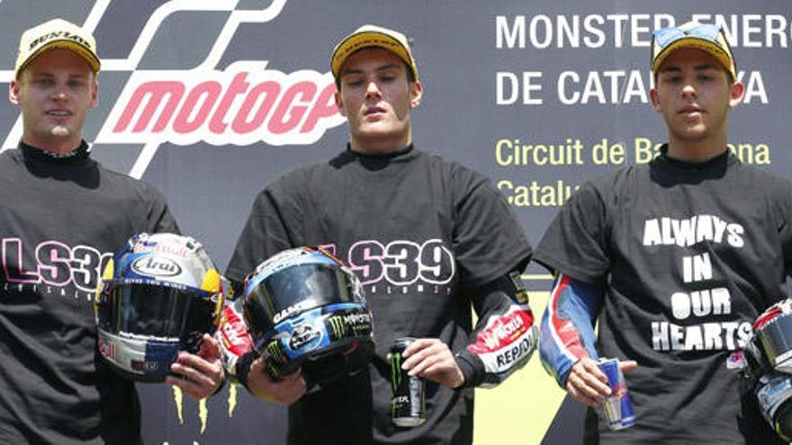 El podio de Moto3 en Montmeló.