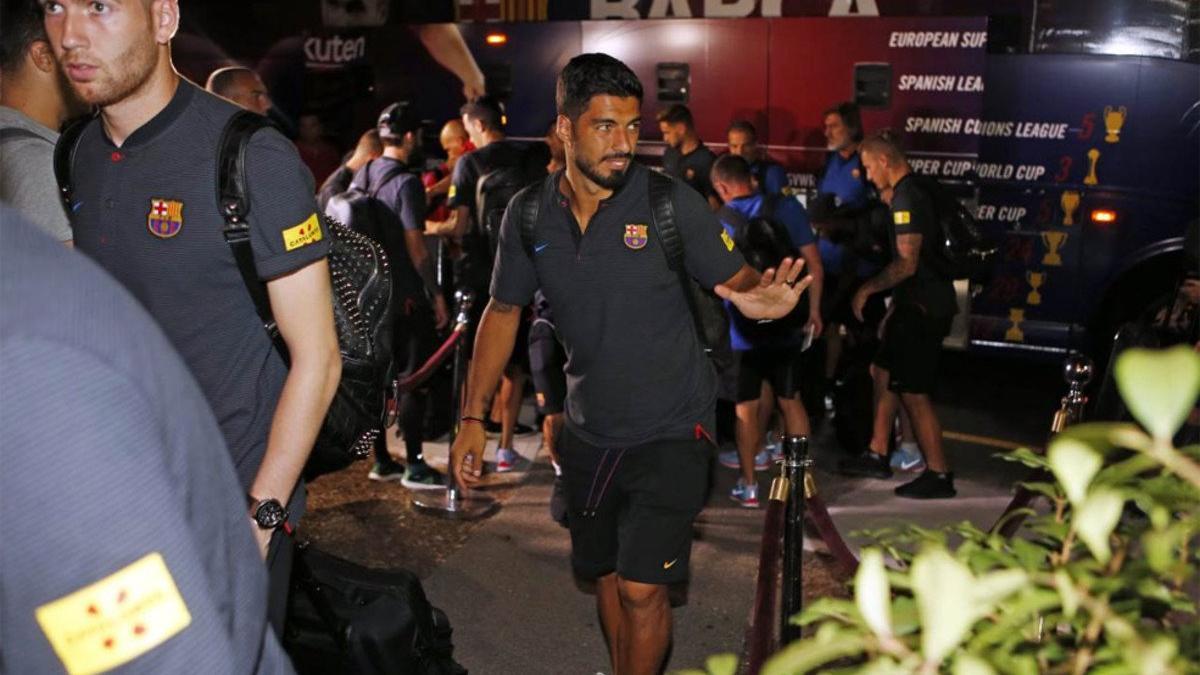 Luis Suárez, en su llegada a New York con el FC Barcelona