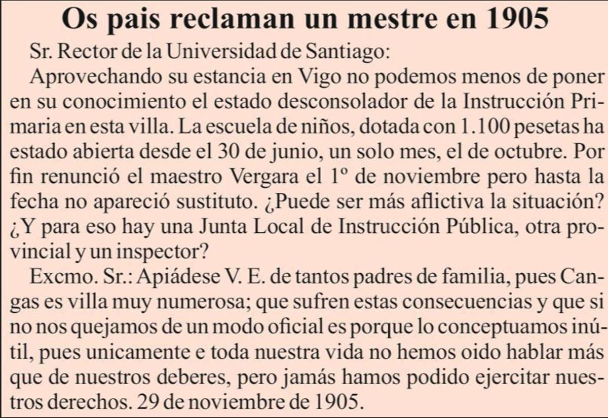 Mestres e escolas en Cangas 1818-1936 (III)