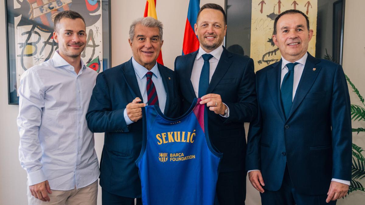 Xevi Pujol, Joan Laporta, Aleksander Sekulic y Siscu Pujol