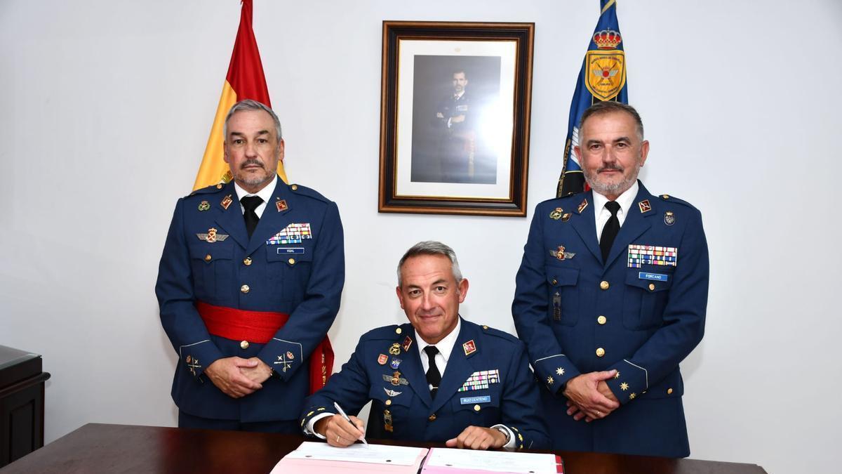 El coronel Juan José Ruiz Centeno, durante el acto de toma de posesión como nuevo jefe de la Agrupación del Cuartel General del Mando Aéreo de Canarias