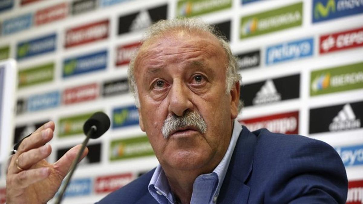 Del Bosque, en la rueda de prensa en Las Rozas.