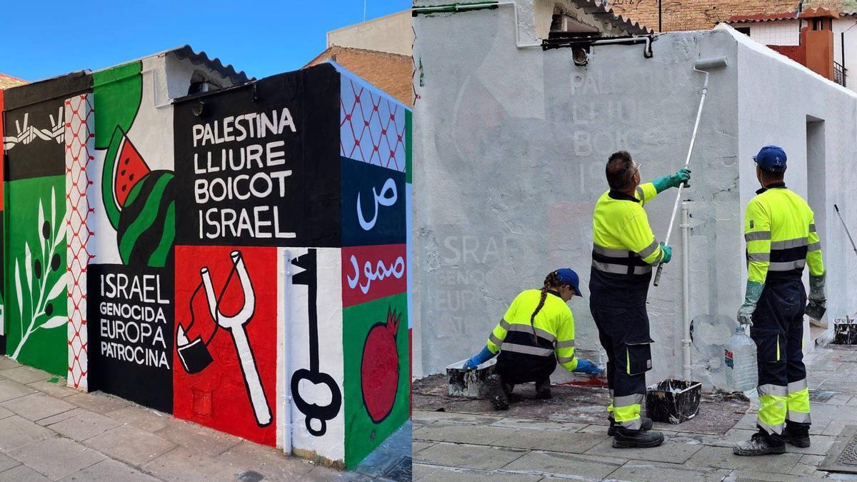 El mural en solidaridad al pueblo palestino borrado en un inmueble de Benimaclet