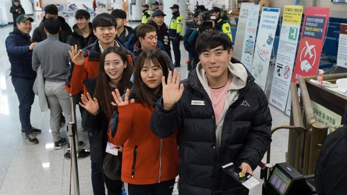Los esquiadores surcoreanos que han viajado a Corea del Norte