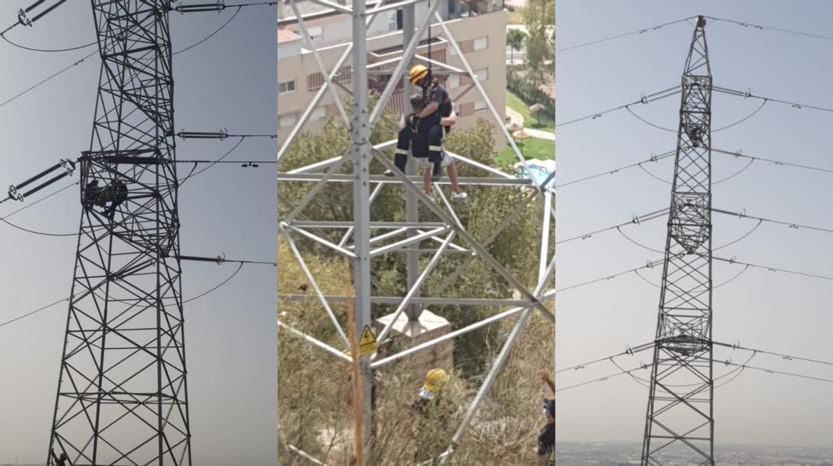 Rescate de los bomberos en la torreta eléctrica-