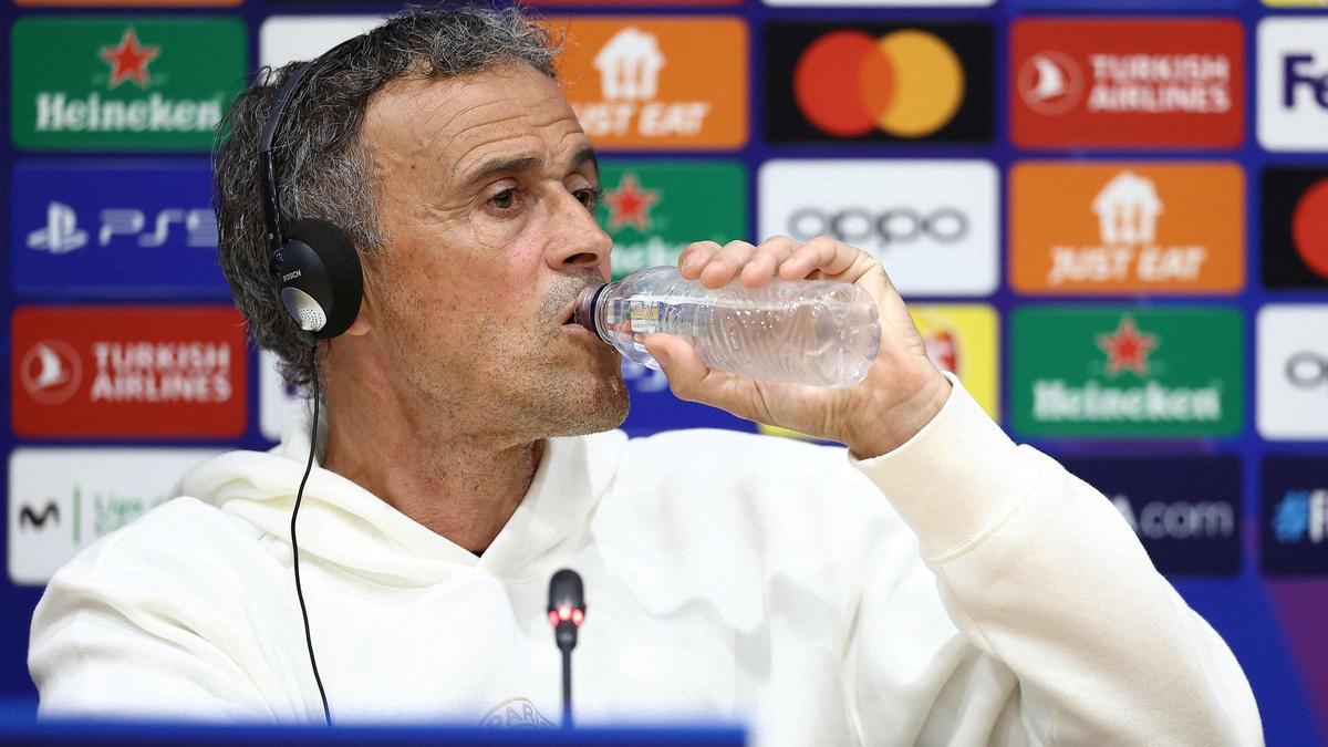 Luis Enrique, en la rueda de prensa en Montjuïc previa al Barça-Paris SG.