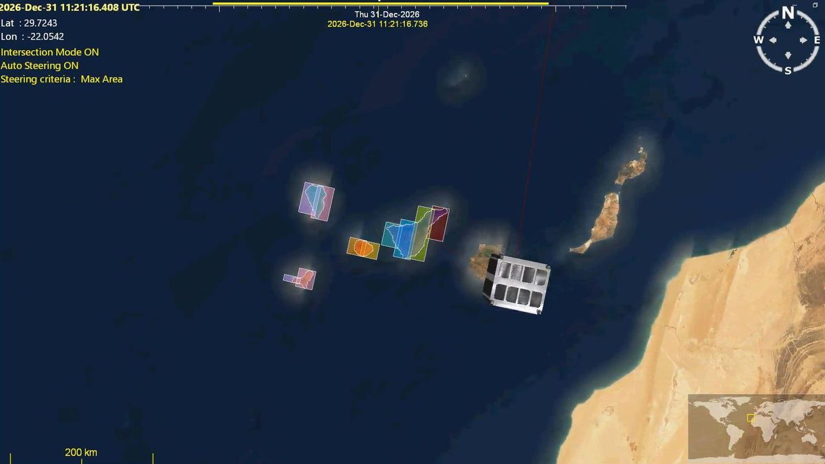 Recreación del recorrido que realizarán los satélites de la 'Constelación Canarias'.