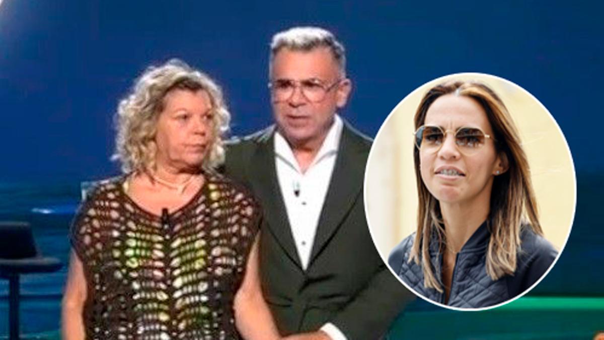 Terelu Campos en el plato de 'Supervivientes' de la mano de Jorge Javier Vázquez. En el círculo, Paola Olmedo.