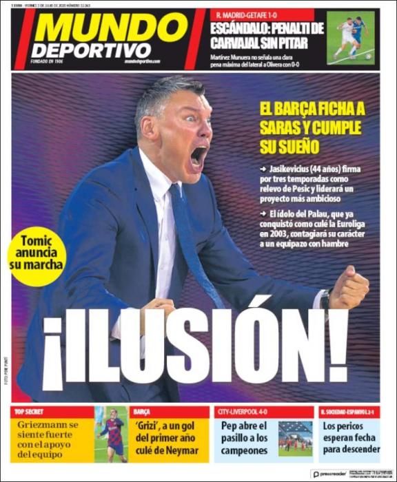 Portada MUNDO DEPORTIVO viernes 3 julio 2020