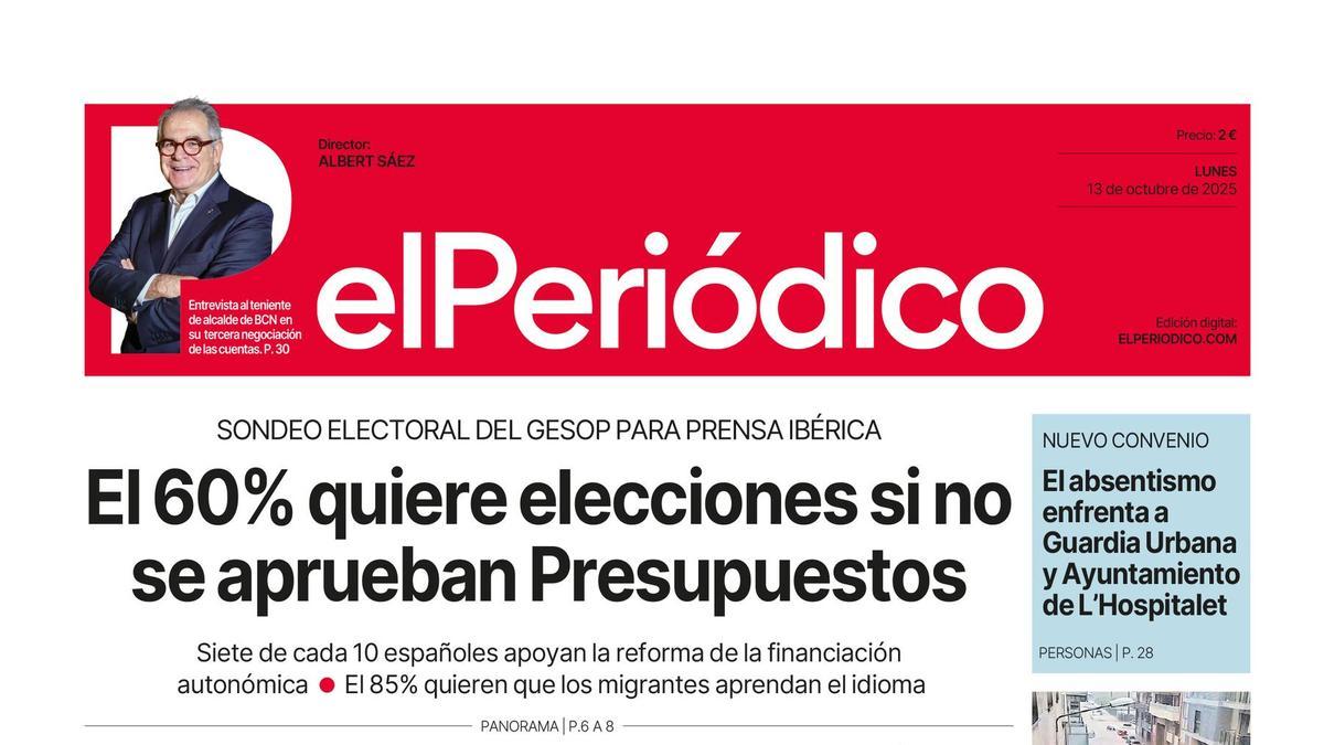 La portada de EL PERIÓDICO del 13 de octubre de 2025