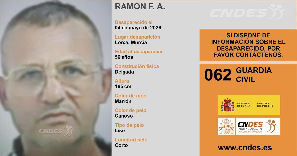 Ficha del hombre desaparecido en Mazarrón emitida por el Centro Nacional de Personas Desaparecidas