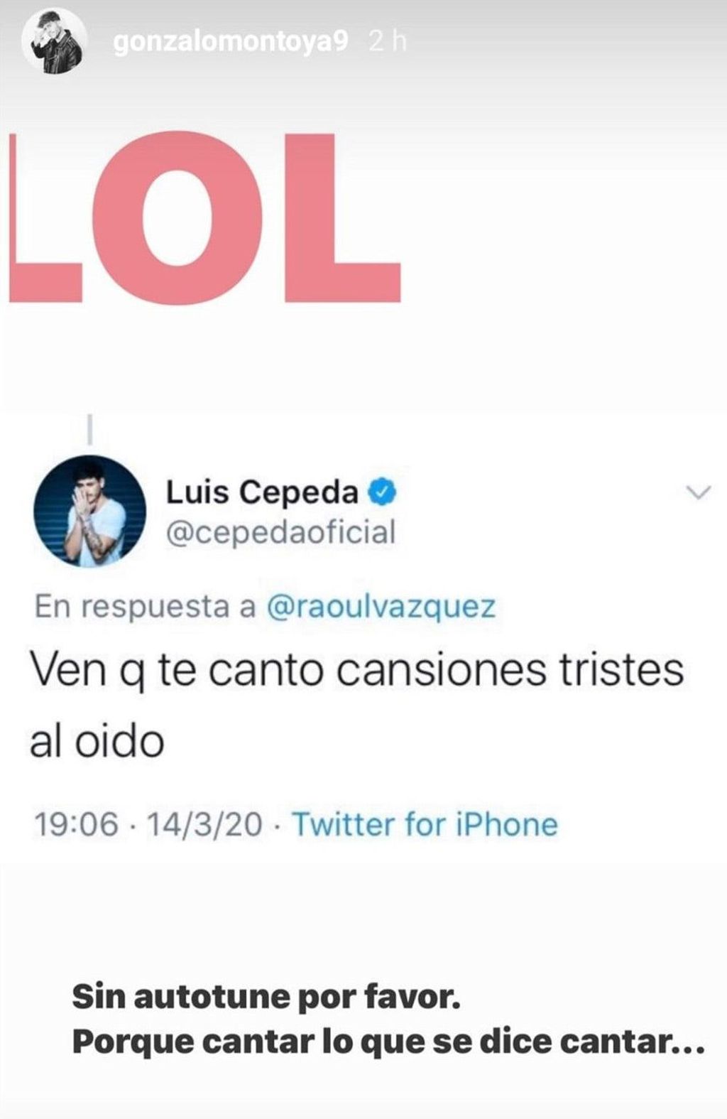 Gonzalo metiéndose con Cepeda por Instagram