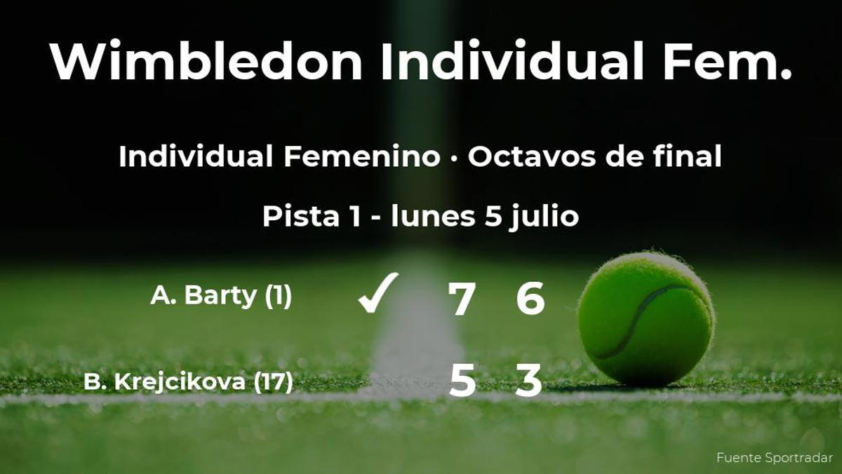 La tenista Ashleigh Barty, clasificada para los cuartos de final de Wimbledon