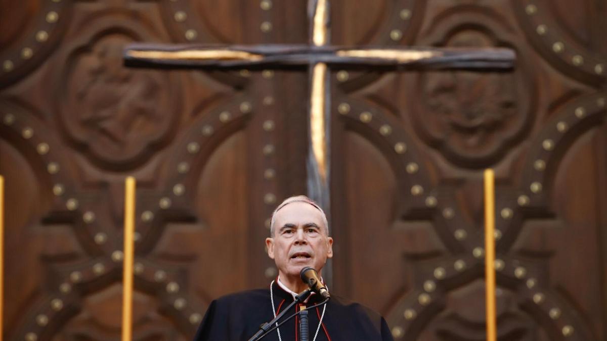 Jesús Catalá, durante el acto de liberación del Rico este Miércoles Santo de 2025.