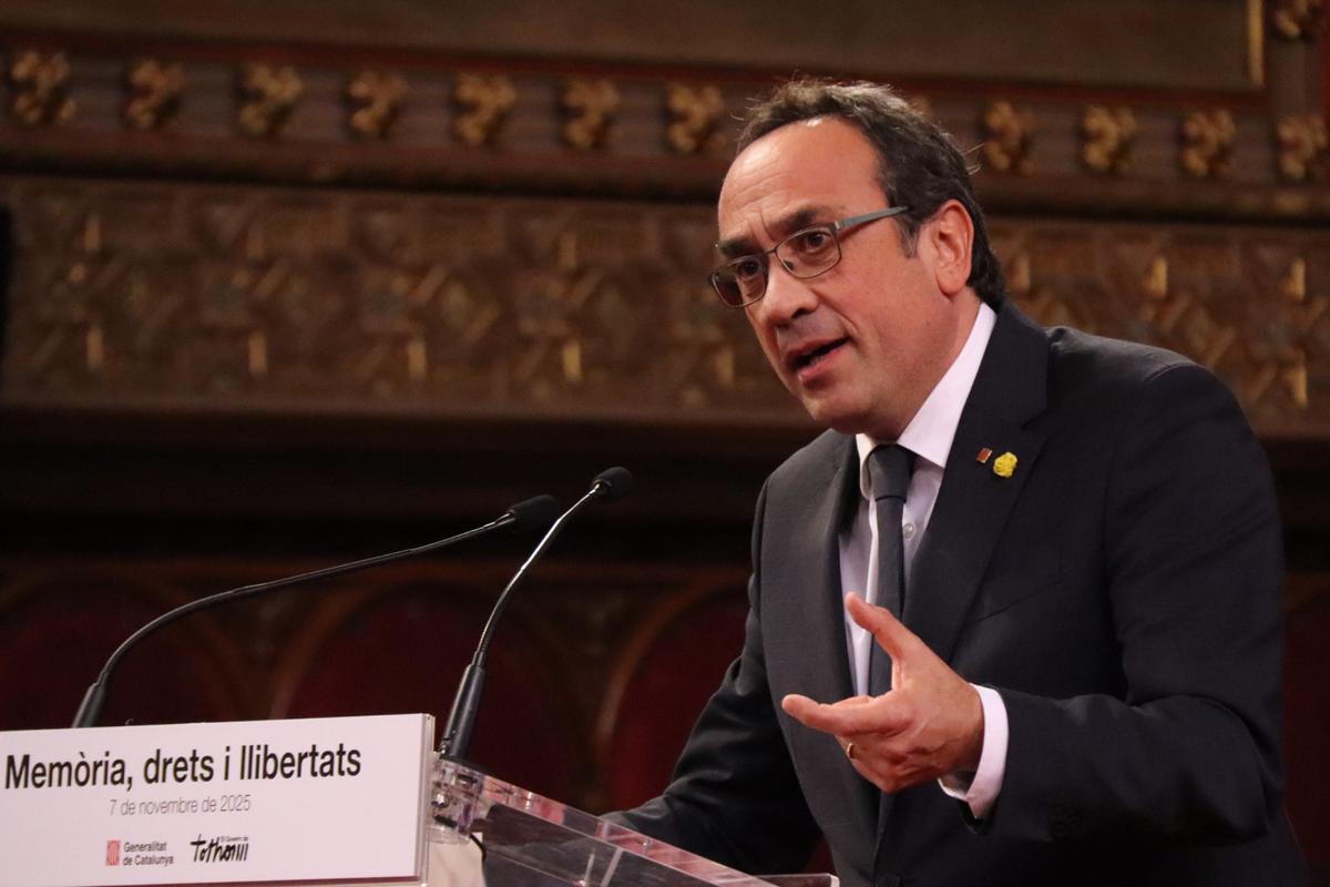 El presidente del Parlament, Josep Rull, en el acto celebrado en la UB