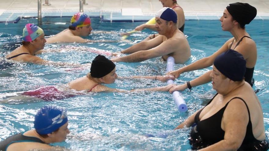 Algunos de los participantes en el programa, en la piscina, esta mañana.