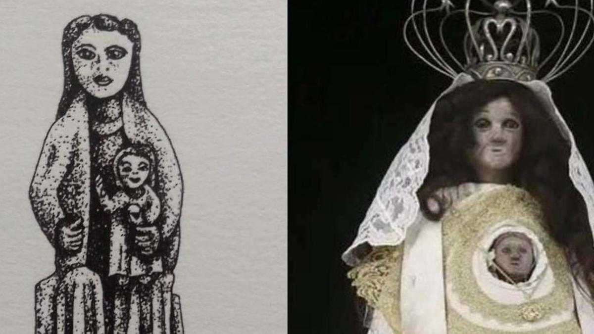 Apariencia original de la Virgen de Chamorro, del siglo XII, y su imagen actual.