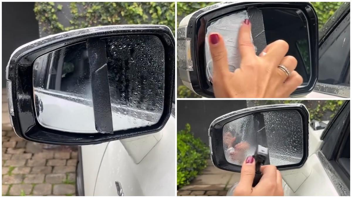 Una joven explica cómo emplear la pasta de dientes para limpiar los retrovisores del coche.