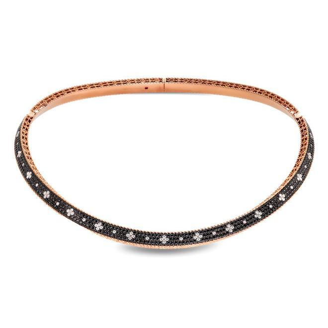 Collar rígido en oro rosa de 18kt y diamantes negros e incoloros, de la colección 'Venetian Princess' de Roberto Coin