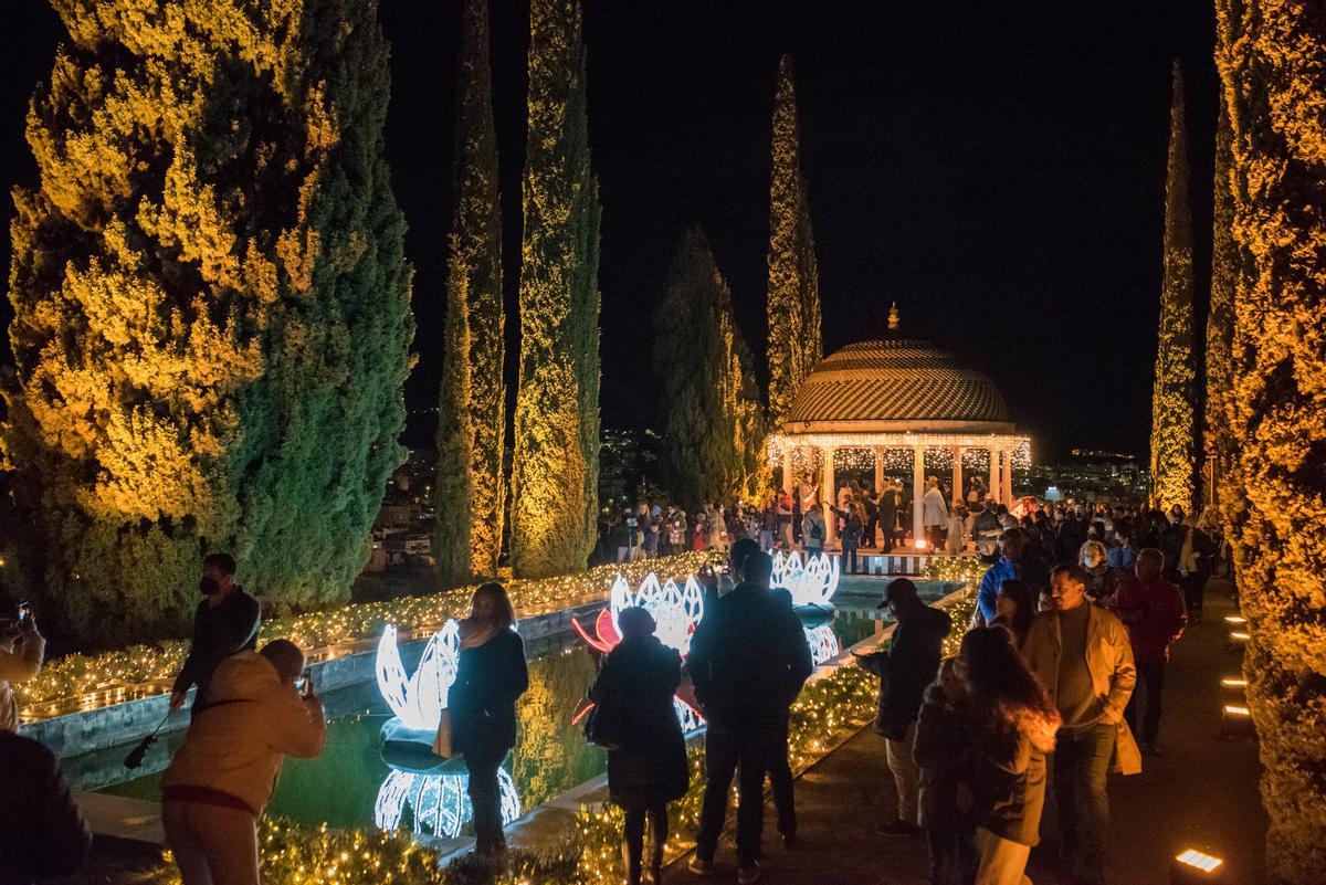 Visitantes del espectáculo de luces en Jardín botánico La Concepción