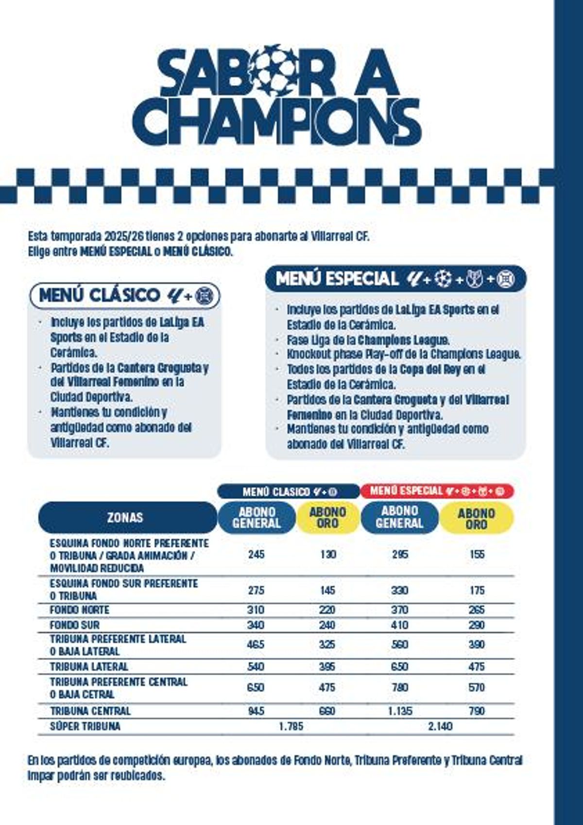 Los precios de la campaña de abonos 2025/26 del Villarreal CF.