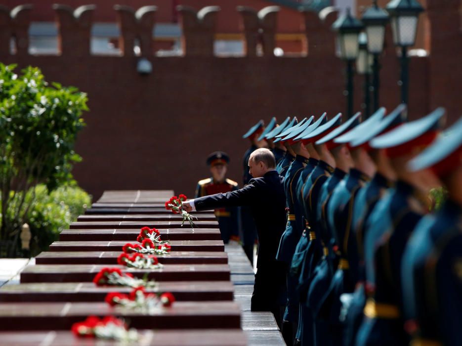 El presidente ruso Vladimir Putin en la ceremonia conmemorativa del 75 aniversario de la invasión Nazi a Alemania.