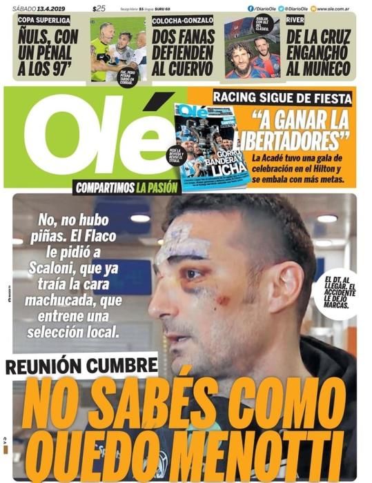 Portada OLÉ sábado 13 de abril de 2019.