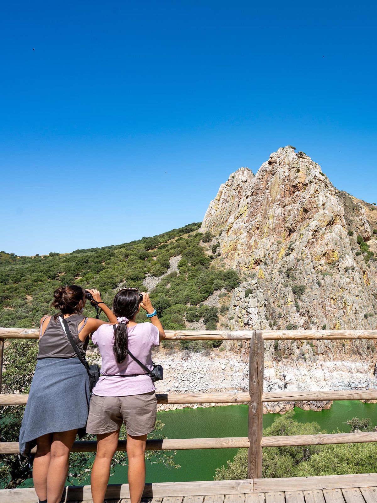 Visitantes de la Reserva de la Biosfera de Monfragüe haciendo observación ornitológica.