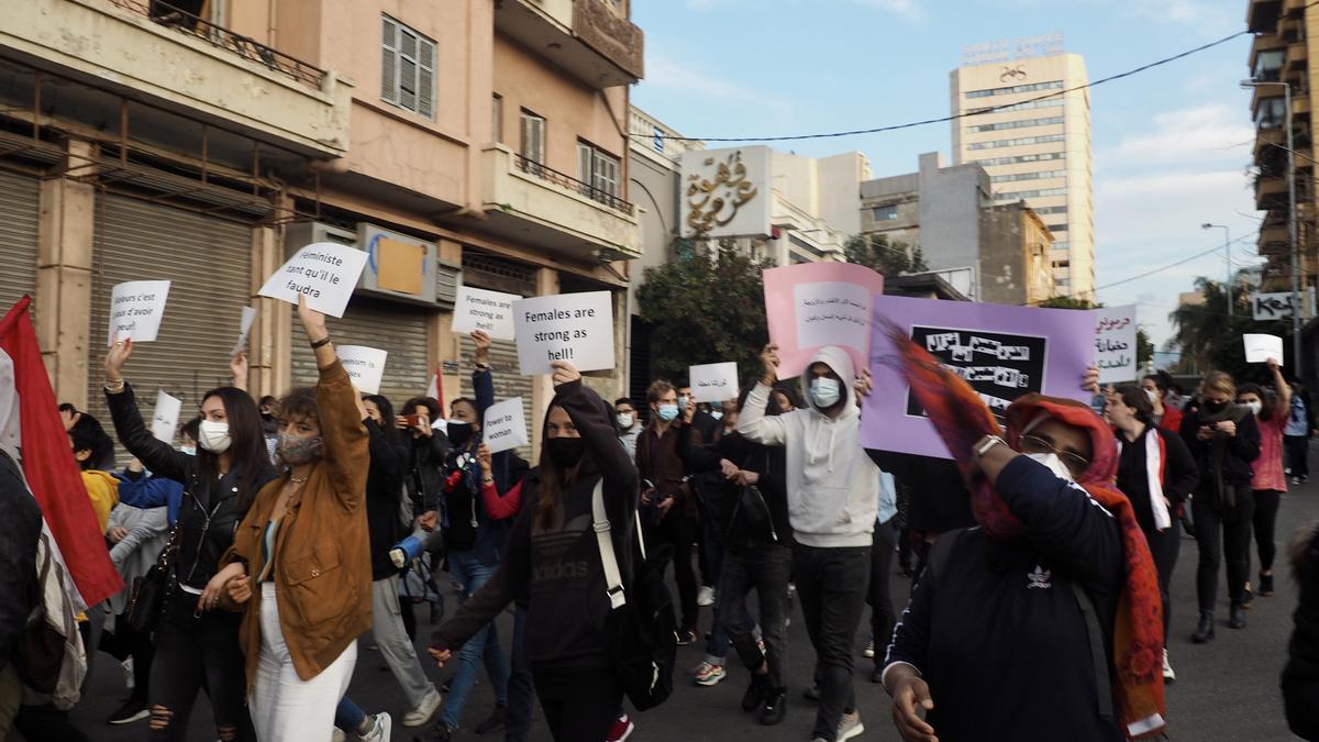 Manifestación feminista del 8 de marzo de 2021 en Beirut.
