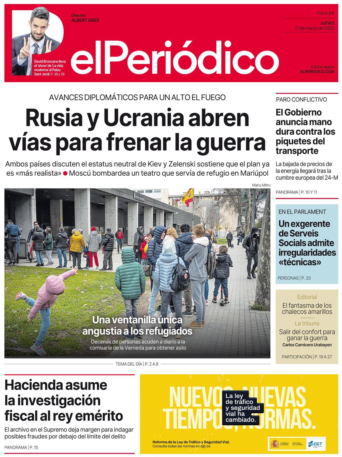 La portada d’EL PERIÓDICO del 17 de març del 2022