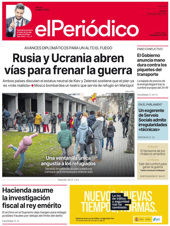 La portada d’EL PERIÓDICO del 17 de març del 2022
