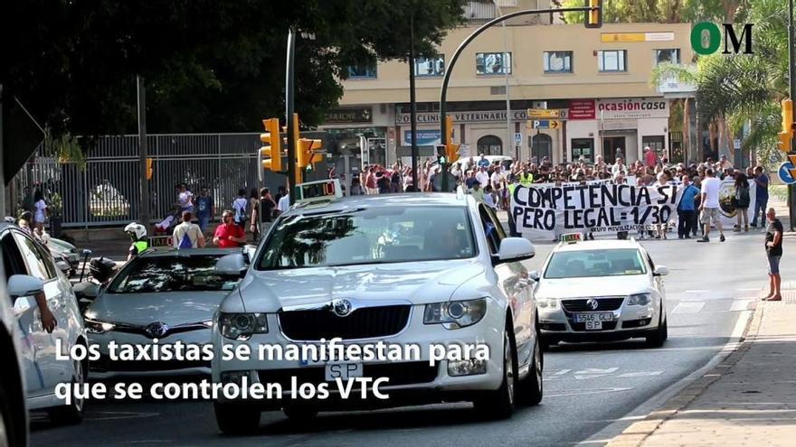 Protesta de los taxistas de Málaga contra las licencias de VTC