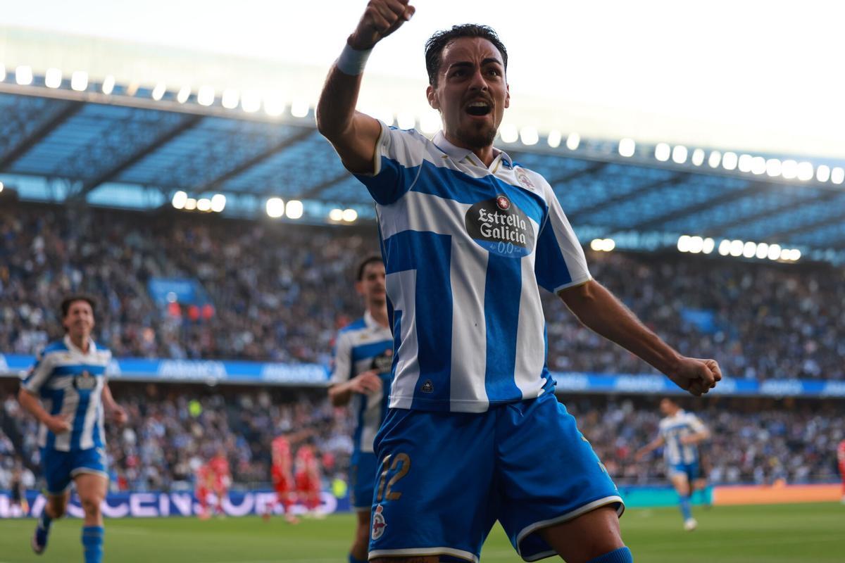 Quagliata celebra el segundo gol del Deportivo contra el Córdoba.