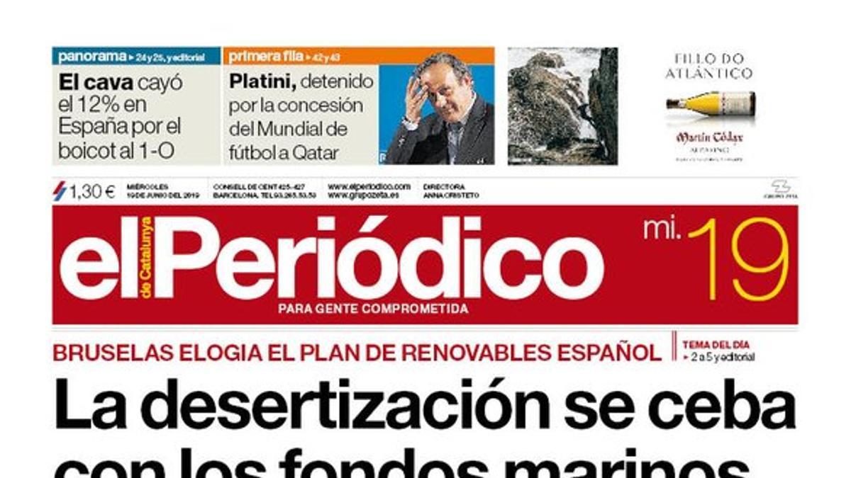 La portada de EL PERIÓDICO del 19 de junio del 2019