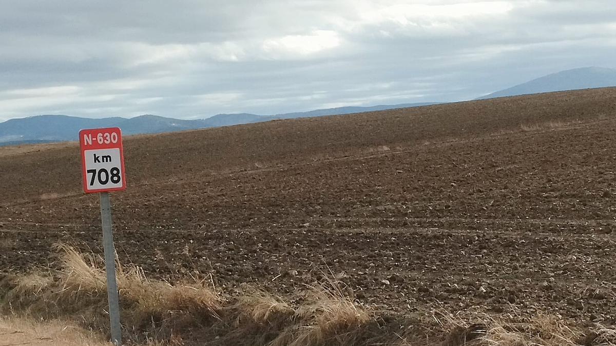 Entorno en el que se plantea la instalación fotovoltaica, en el término municipal de Fuente de Cantos, con la Sierra de Tentudía de fondo.