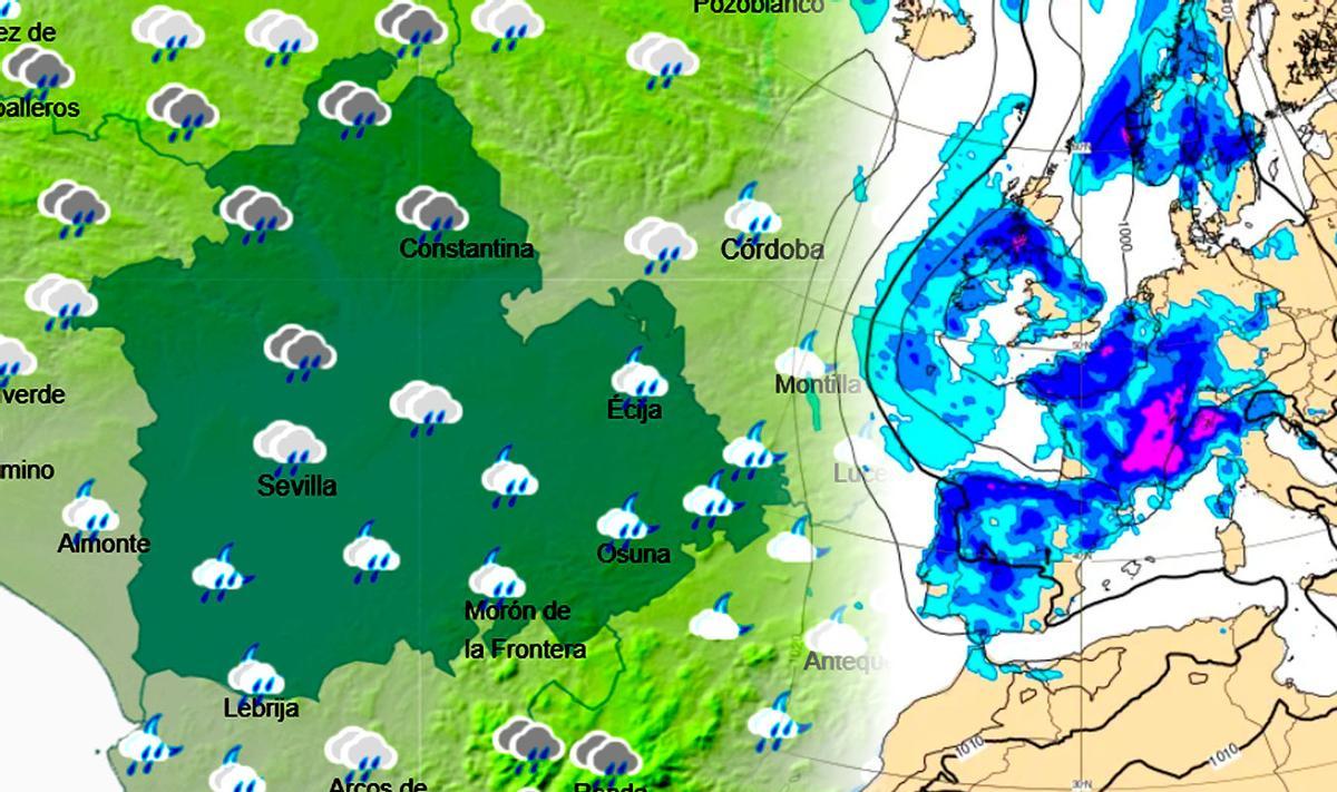 Imagen de la previsión en la provincia de Sevilla el lunes 11 de mayo.