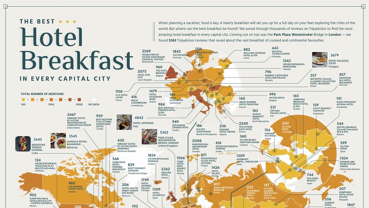 ¿Sabes qué hotel tiene el desayuno más rico en cada capital? Este mapa lo muestra