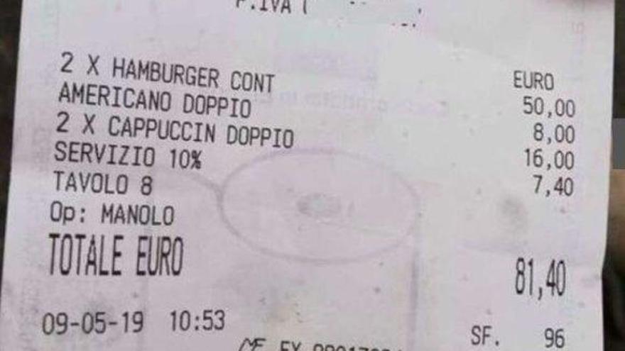 81 euros por dos hamburguesas y tres cafés en Roma
