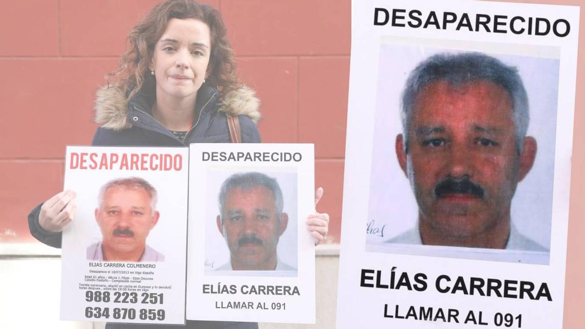 Sandra Carreras, hija mayor de Elias con los carteles de la alerta.