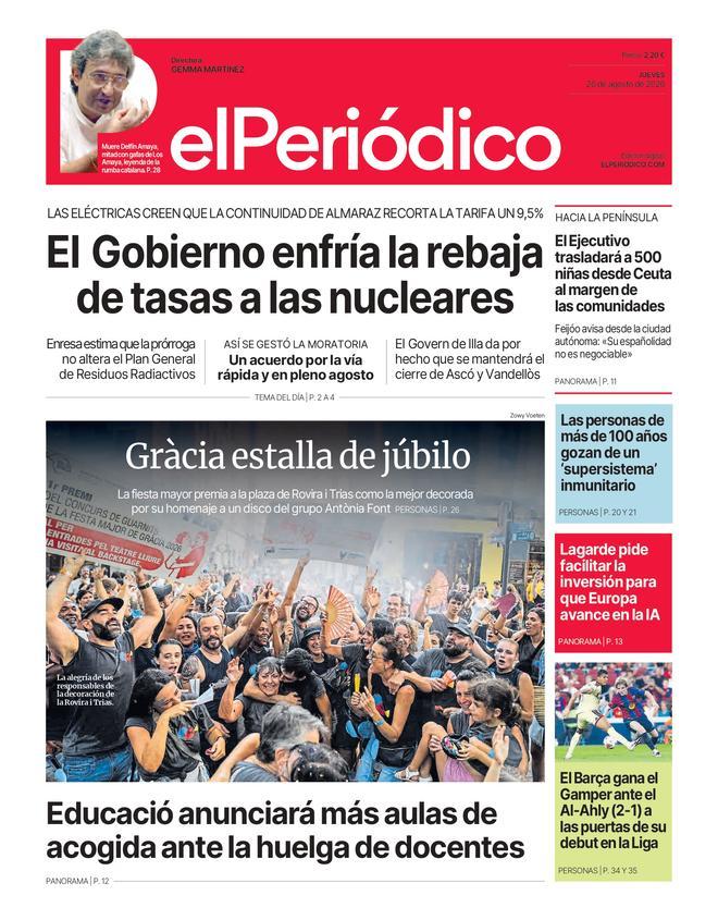 La portada de EL PERIÓDICO del 20 de agosto de 2026