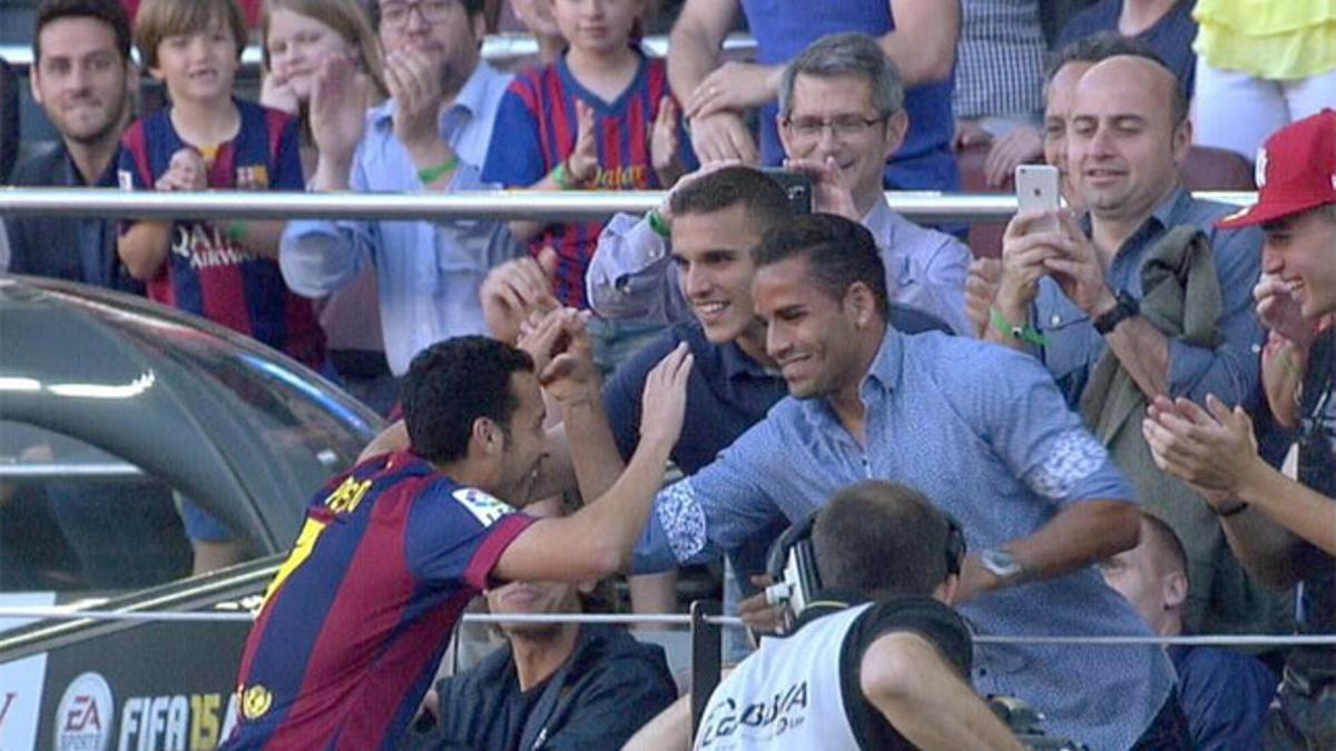 Pedro celebra su gol con Douglas, Munir y Masip