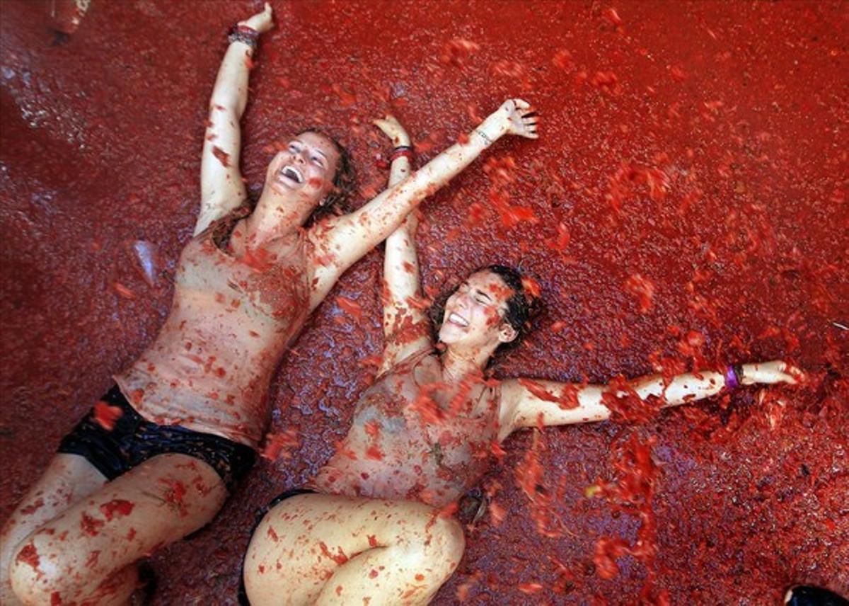 Bunyol (València). Vista general de la Tomatina a la localitat valenciana de Bunyol.