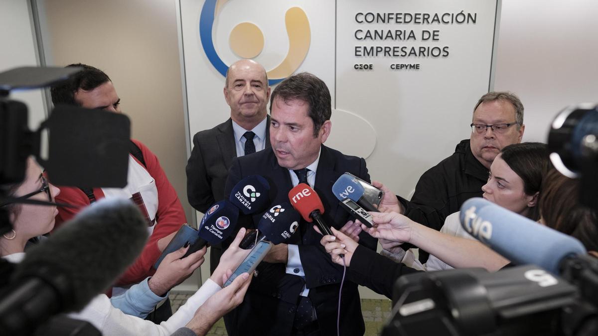El presidente de cepyme esta mañana en la capital grancanaria.